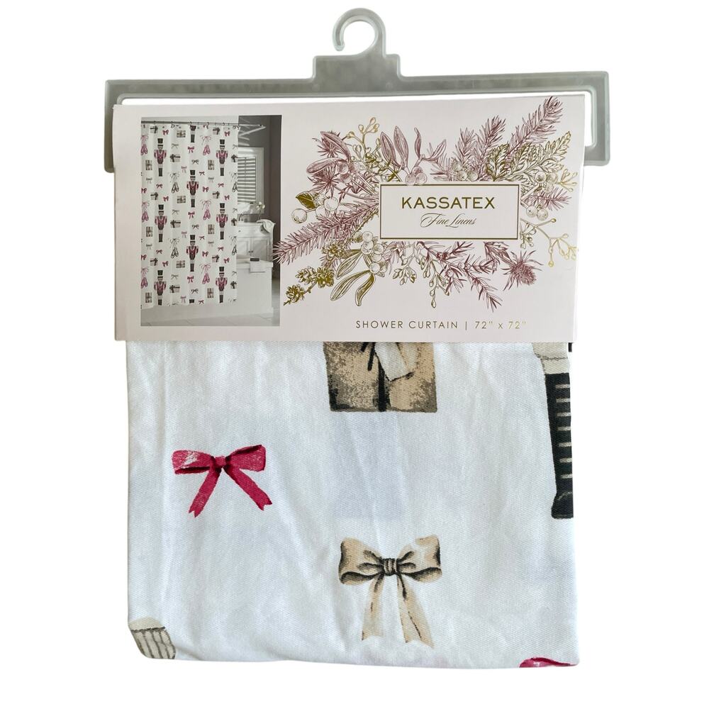 Kassatex Christmas Presents & Bows Holiday Shower Curtain 72x72 New